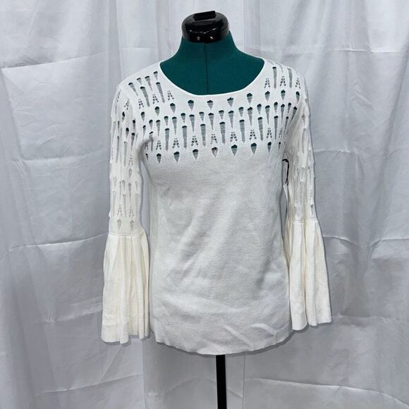 Bailey 44 white open knit bell sleeve sweater | Sz L, NWT - Picture 2 of 7